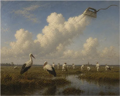 Wielkie żelazko z parą robi chmury cumulus humilis lub mediocris.